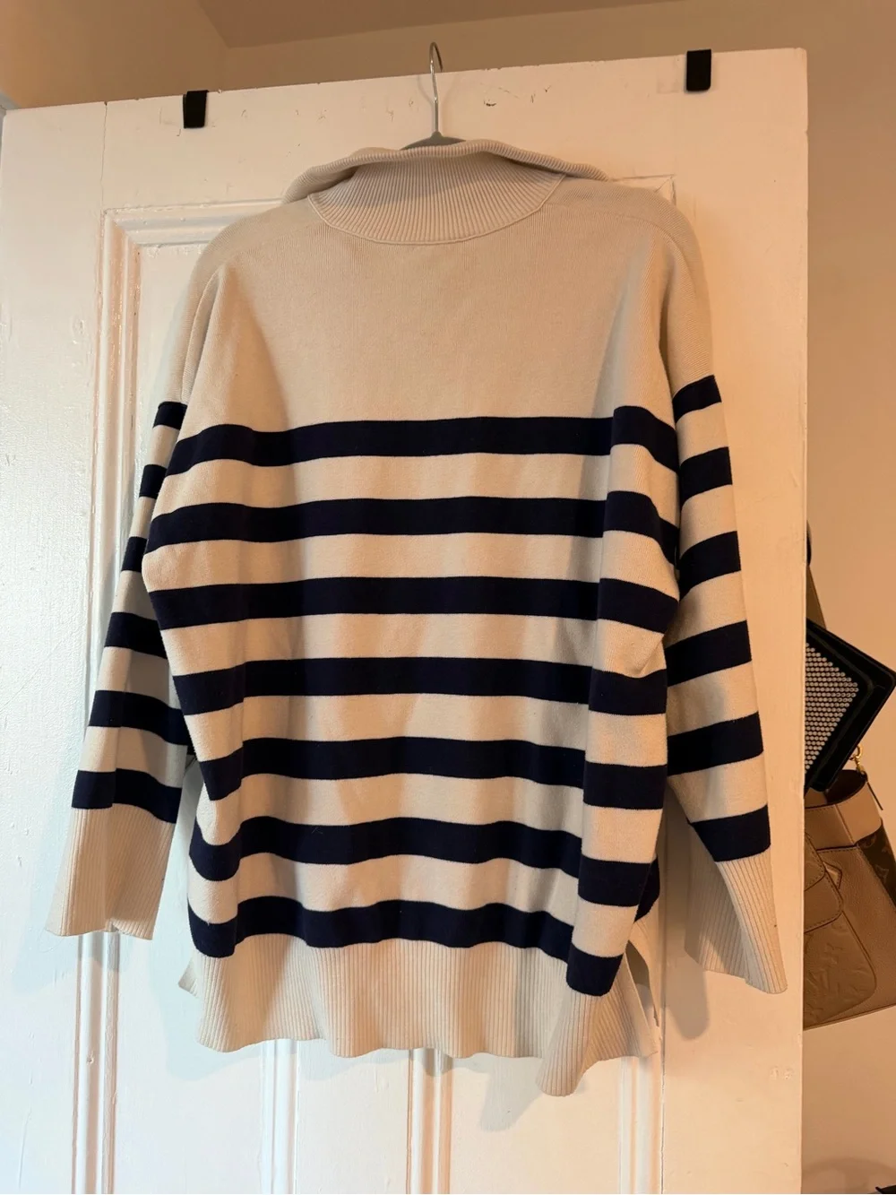 Free People Striped Half-Zip Sweater - Cream & Navy